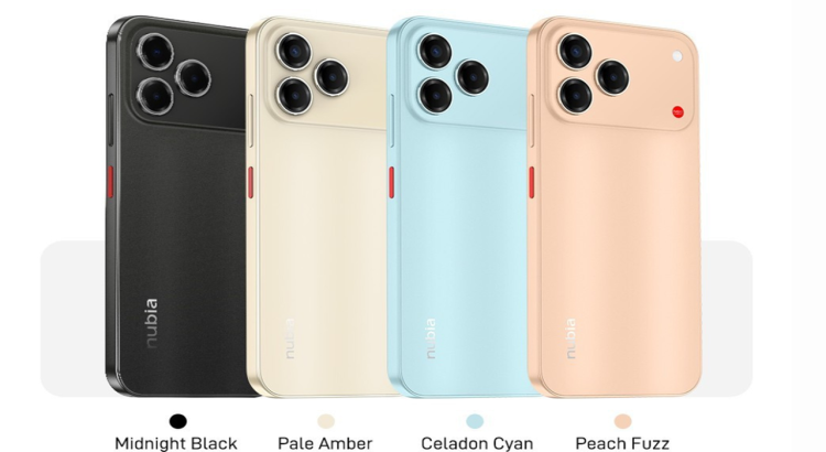 Nubia V80 Design ditawarkan dalam empat varian warna, meliputi Midnight Black, Pale Amber, Celadon Cyan, dan Peach Fuzz.