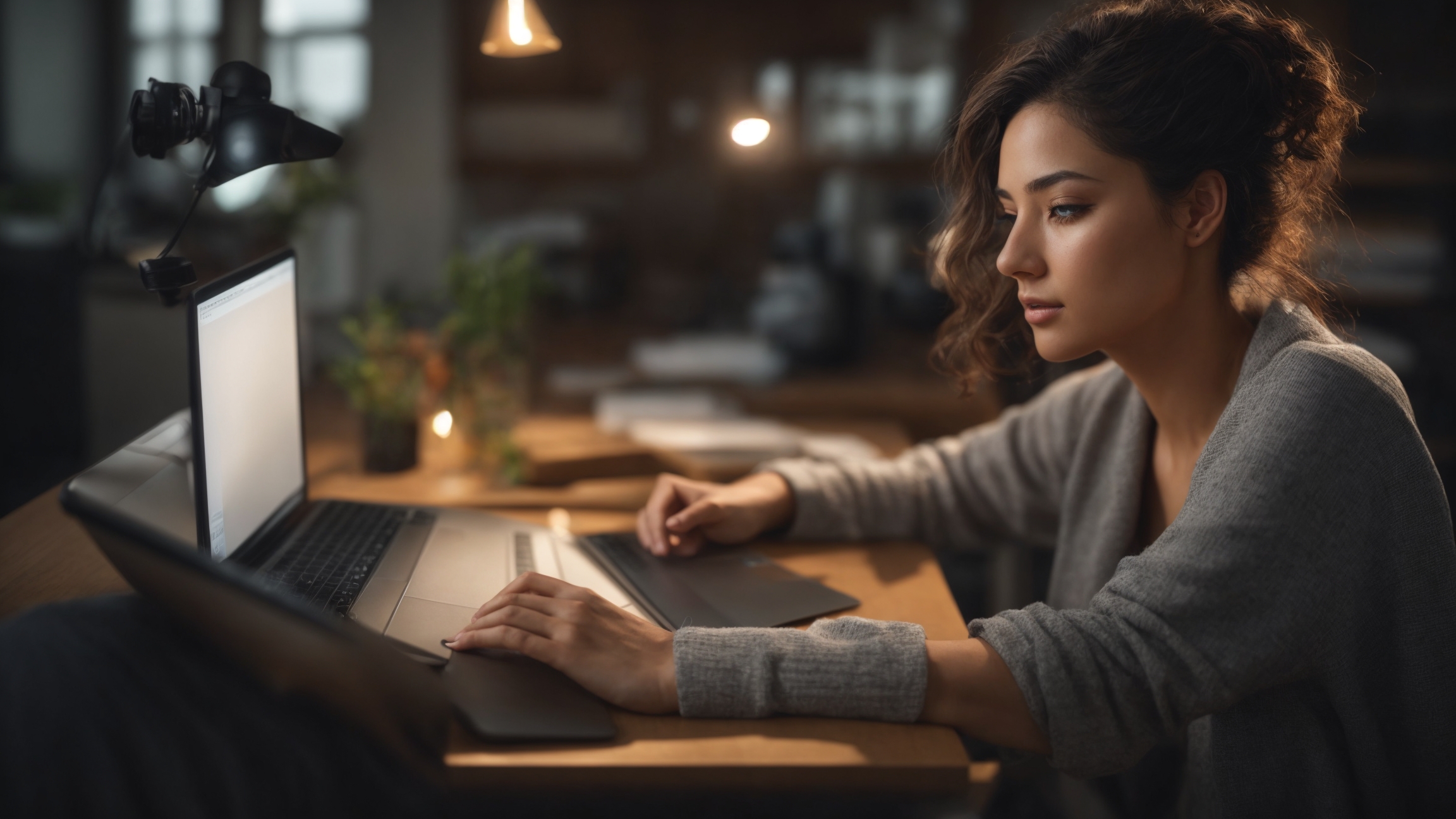 Pengguna menguasai teknologi digital cepat dengan laptop modern.
