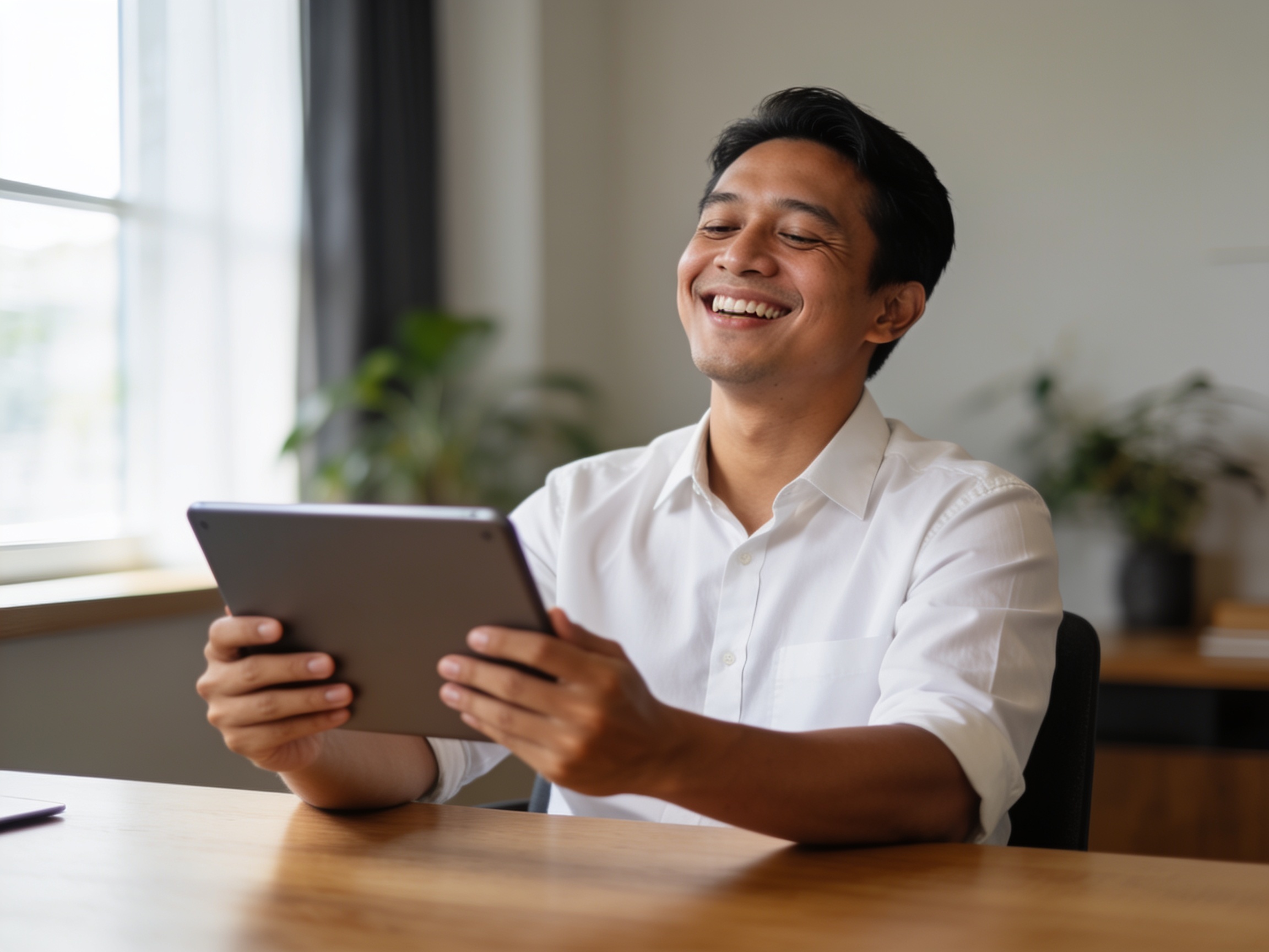 Profesional memeriksa layar tablet untuk optimasi kinerja tablet terbaik di ruang kerja modern.